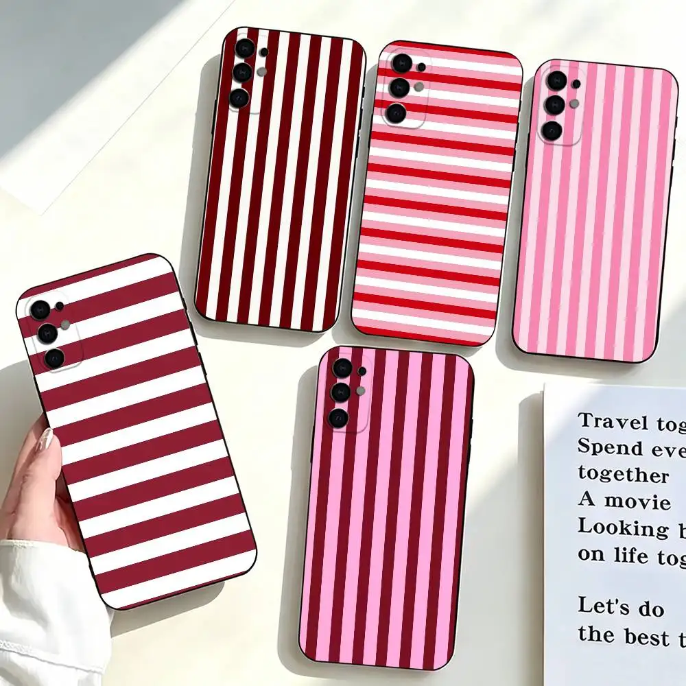 Burgundy White Stripe l-lines  Phone Case For Samsung S25,S24,S21,S22,S23,S30,Ultra,S20,Plus,Fe,Lite,Note,10,Black Cover