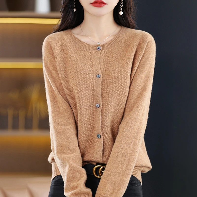 2023 New Autumn Winter Cashmere Cardigan Women O-neck Cardigan Cashmere Sweater Female  Knitwear Tops