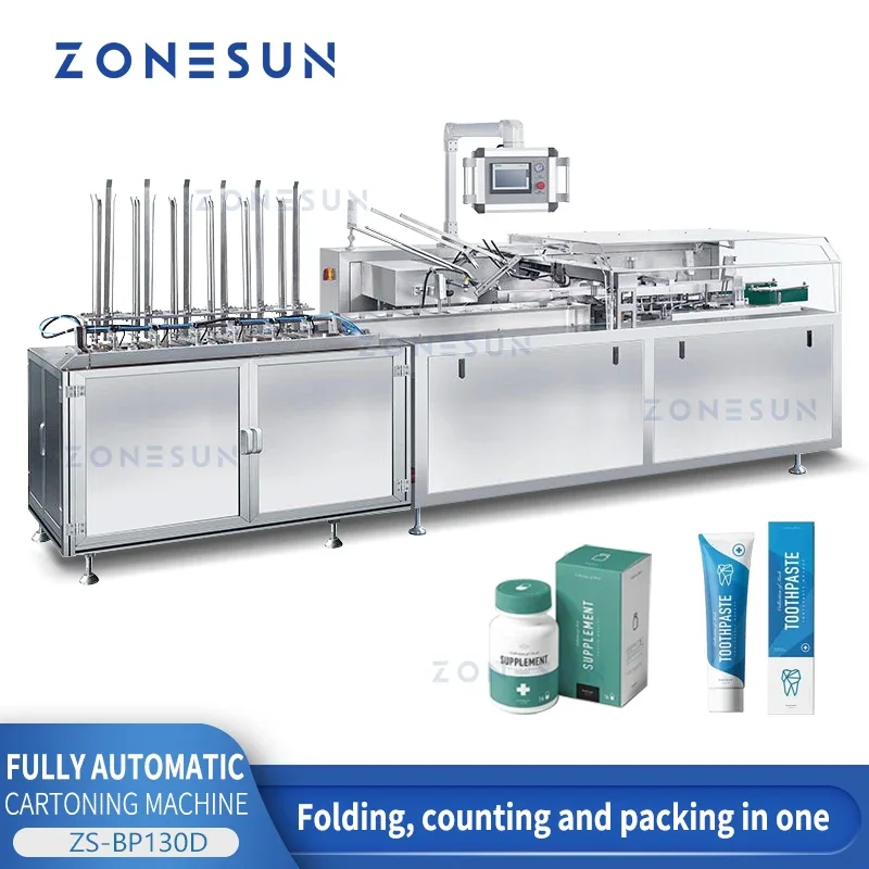 ZONESUN ZS-BP130D Horizontal Automatic Cartoning Packaging Machine Sucker Feeding Hand Cream Cosmetic Bottle Tube Packing