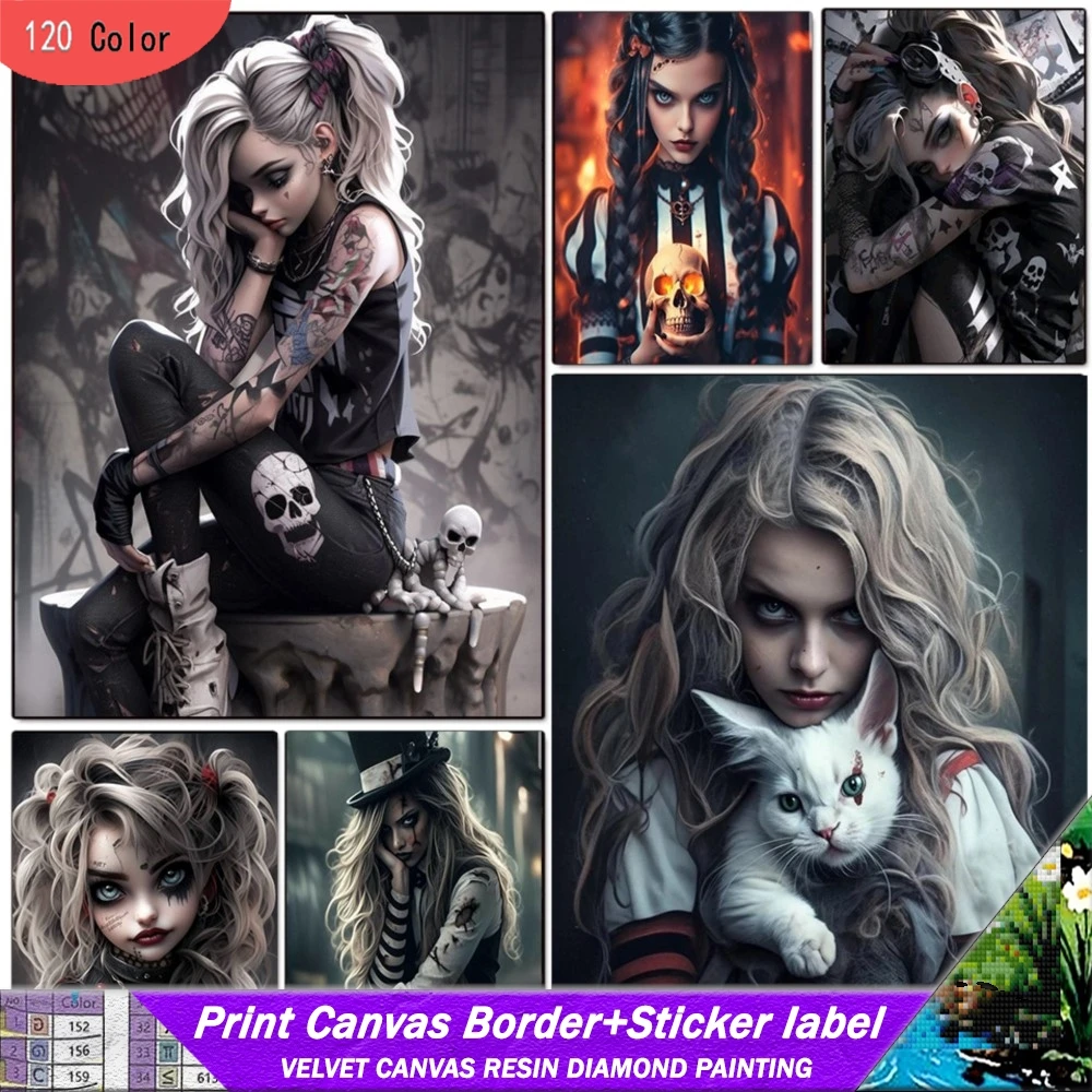 

120 цветов, алмазная живопись из смолы с наборами наклеек, череп, крутая девушка, новинка 2025 года, 5D мозаика, наборы для вышивки крестом, декор