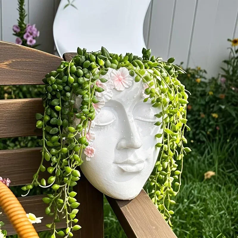 Wall Hanging Modern Sculpture Planter Pot, Human Face Shaped Vase for Home Decor Centerpieces, Office or Outdoor Hanging Decor