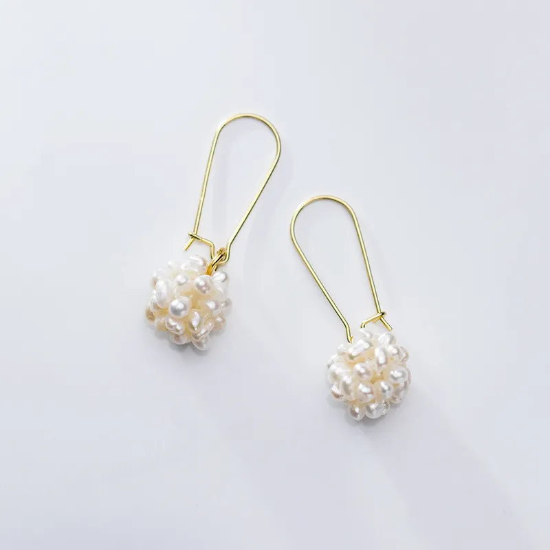 Minar High Quality Irregular Freshwater Pearl Flower Ball Hoop Earrings for Women 14K Real Gold Plated Copper Bridal Jewelry