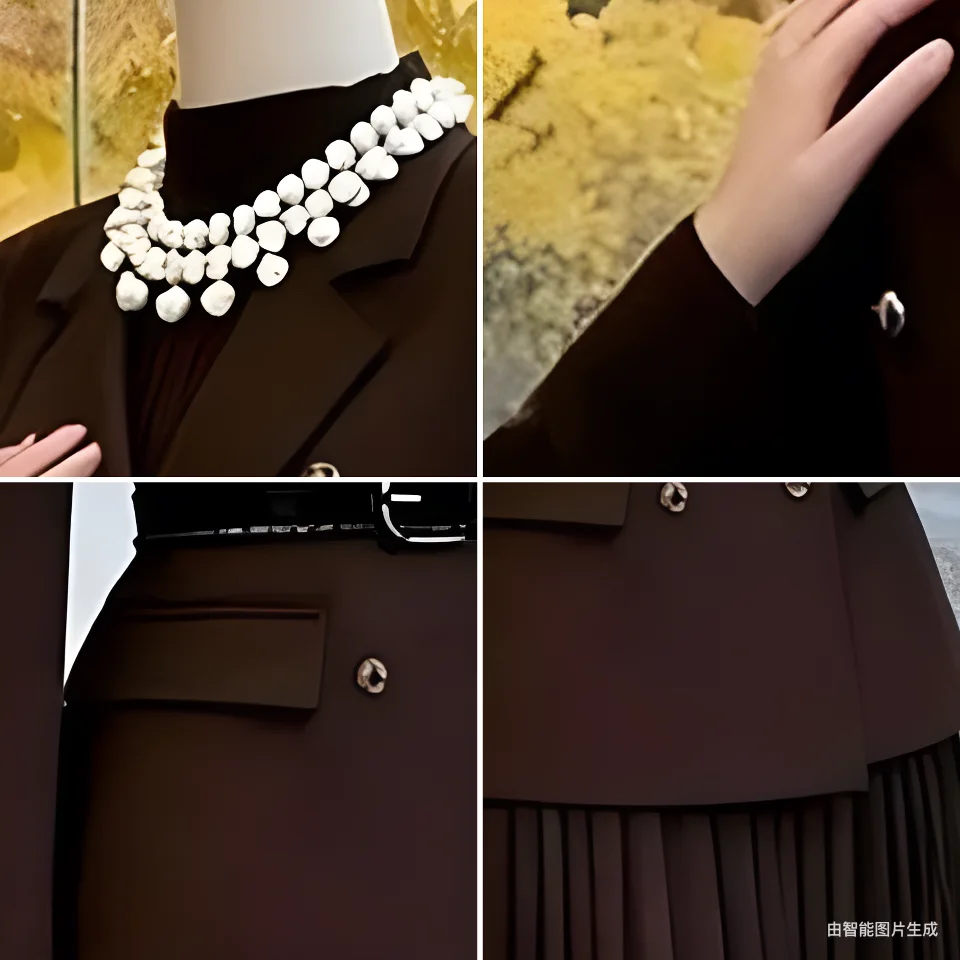 Women Brown Two Piece Suit Set 2026 New Double Breasted Blazer Pleated Maxi Skirt Belted Office Outfit Lady two-piece dress suit view 6