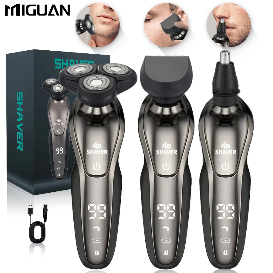 

Мужская электробритва со сменным триммером для бакенбарда, триммером для волос в носу, цифровым дисплеем, зарядкой через USB, подарок для мужчин