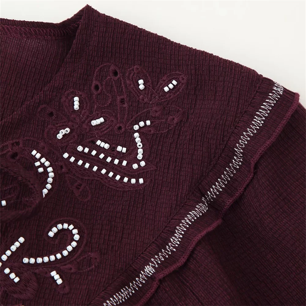 Vêtements à la mode pour femmes, tempérament ample et décontracté, chemise simple brodée de perles à manches longues, nouvelle collection automne et hiver