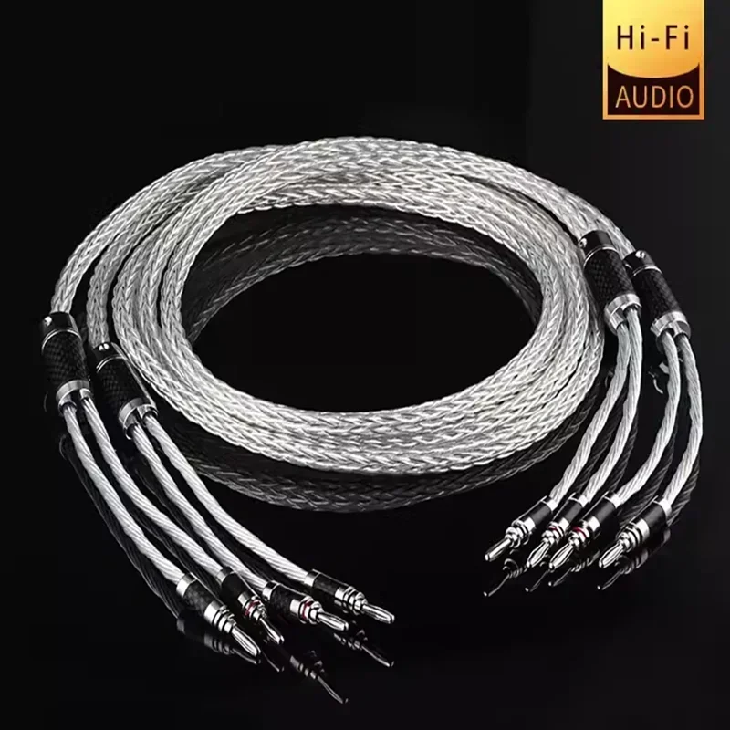 

Pair 8AG Audio Speaker Cable Silver Plated OCC 16 Strands Loudspeaker Wire For Amplifier and CD Player