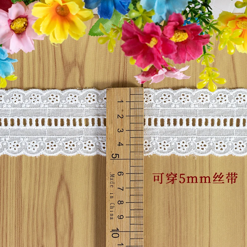 Small Wide Cotton Embroidery Hollow Lace Trim, DIY Clothes, Skirt Hem Fabric, Decorative Accessories, 5Yard/Lot