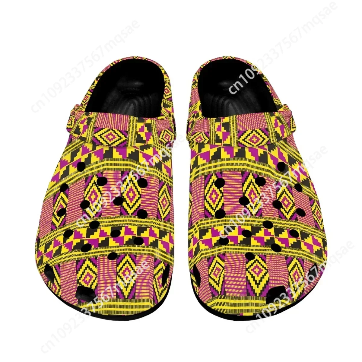 

Vintage Tribal Folk Print Summer Beach Flat Sandals Non-slip Lightweight Breathable Clogs Unisex Soft Sole Garden Shoes Slides