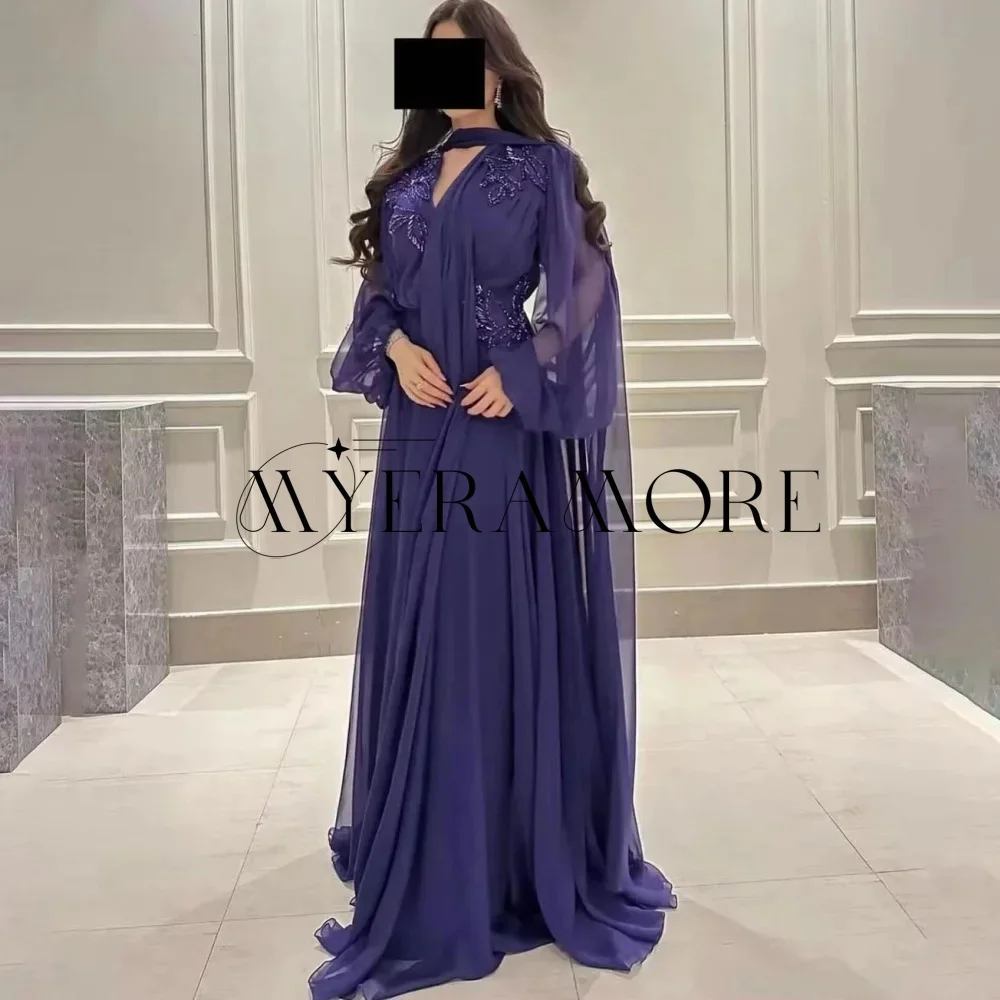 فساتين سهرة رائعة على شكل حرف V وأكمام طويلة مزينة بالخرز على شكل حرف A فساتين حفلة موسيقية مخصصة من فساتين السهرة