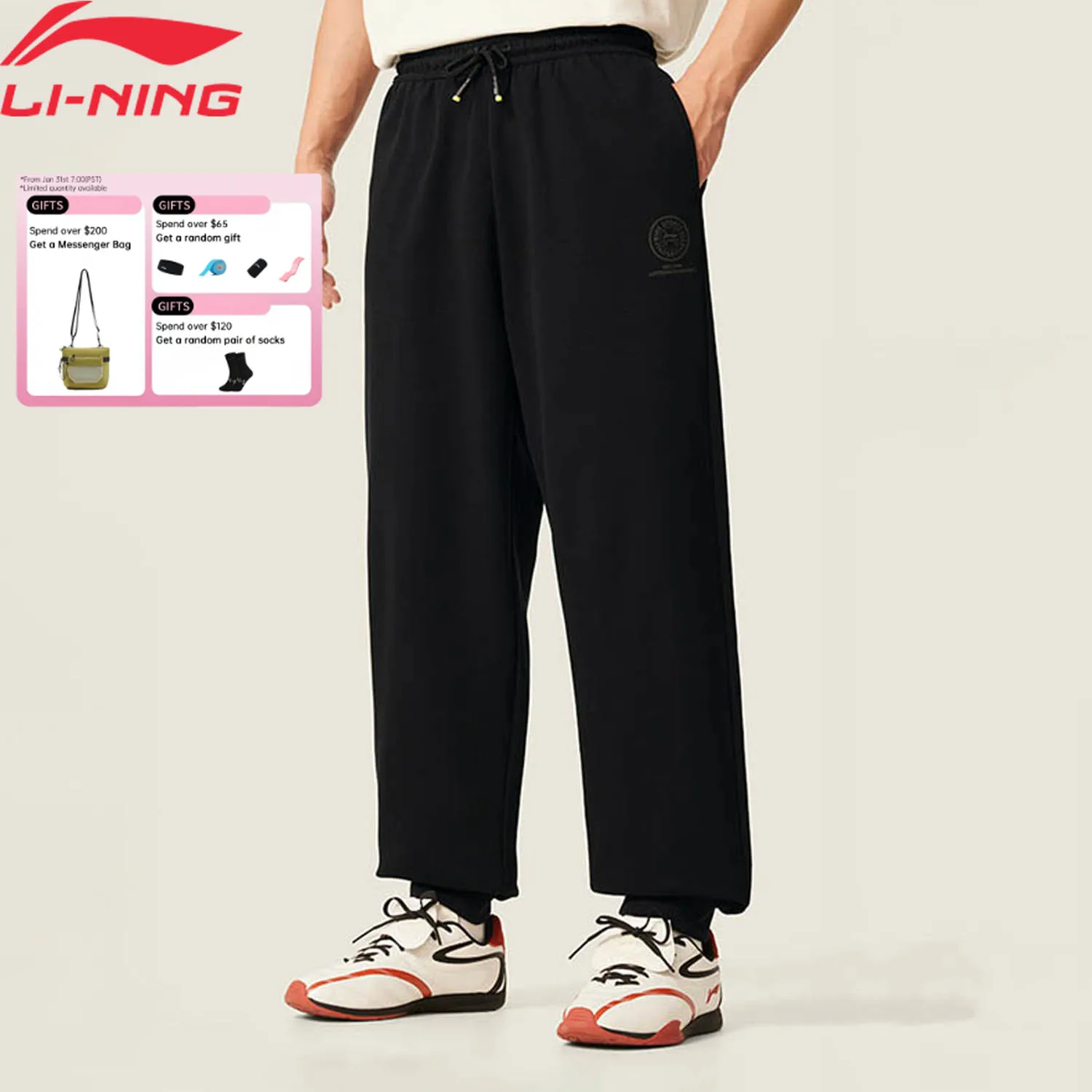 

Li-Ning Men's Sports Style Pants SORONA Loose Fit Adjustable Waist Comfortable LiNing Leisure Sweatpants AKLV371