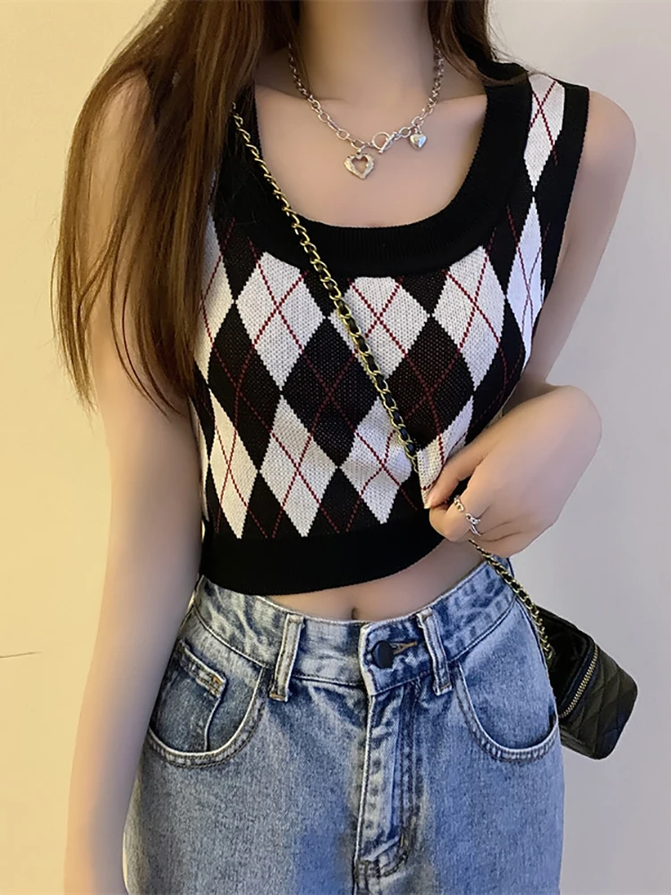 HELIAR Damen Karierte Tanktops Rückenfreie Süße Camisoles Damen Crop Tops Gestrickte Oberteile Damen Crop Tanktops Sommer 2025