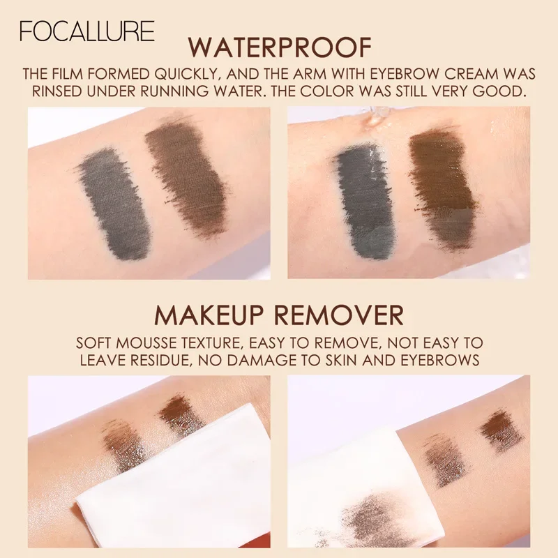 FOCALLURE Sỉ 4 Màu Lông Mày Kem Áo Lót Lâu Chống Nước Nhuộm Cọ Mắt Gel Nâu Dán Lông Mày Tint Trang Điểm