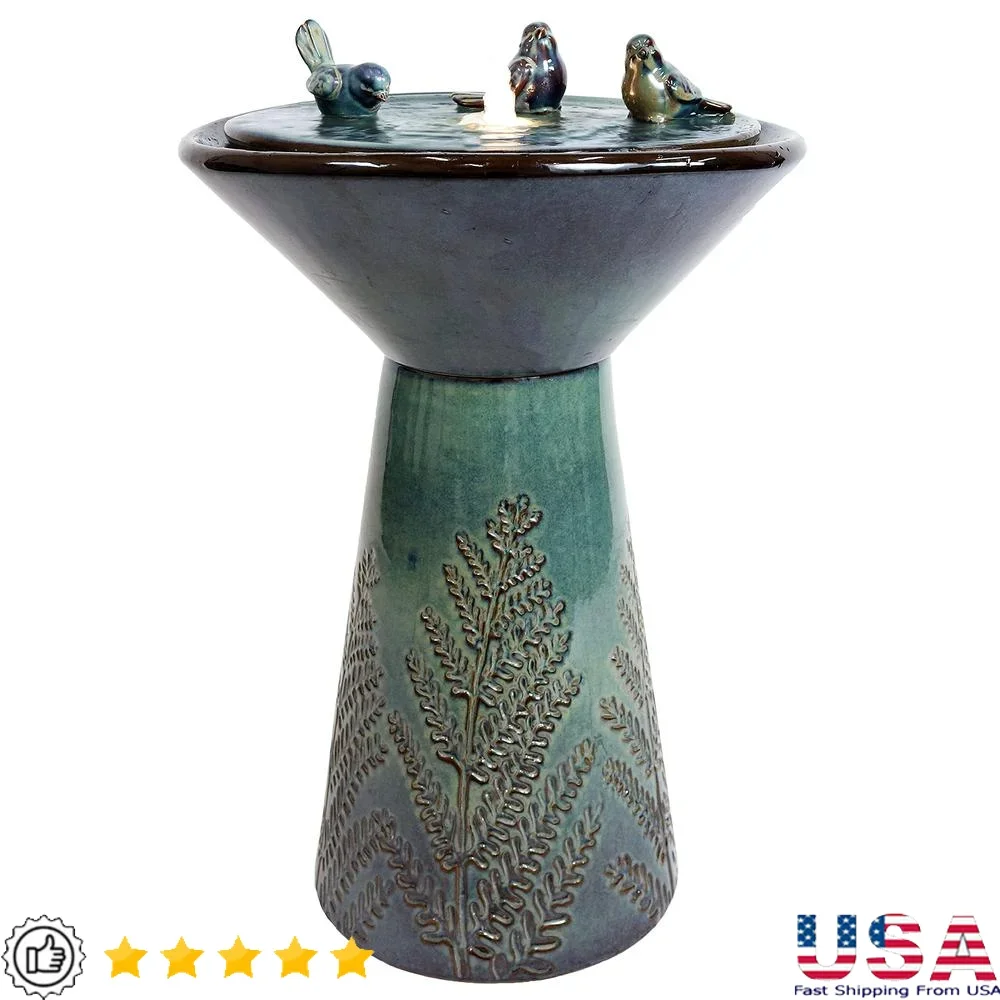 

Ceramic Water Fountain with LED Lights 28.25 Inch Electric Pump Outdoor Garden Feature Decorative Birds