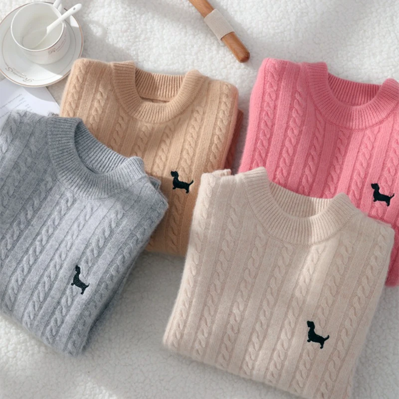 

Boys 100% Wool Sweater Winter Thickening Teenager Childrens Warm Sweater Girls Embroidery printing Sweater Kids O-neck Sweater