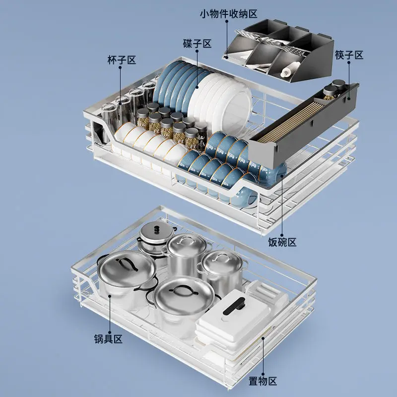 

Basket Kitchen Cabinet Storage Drawer Kitchen Cabinet Basket Bowl Rack Double Layer 304 Stainless Steel Bowl Basket Bold