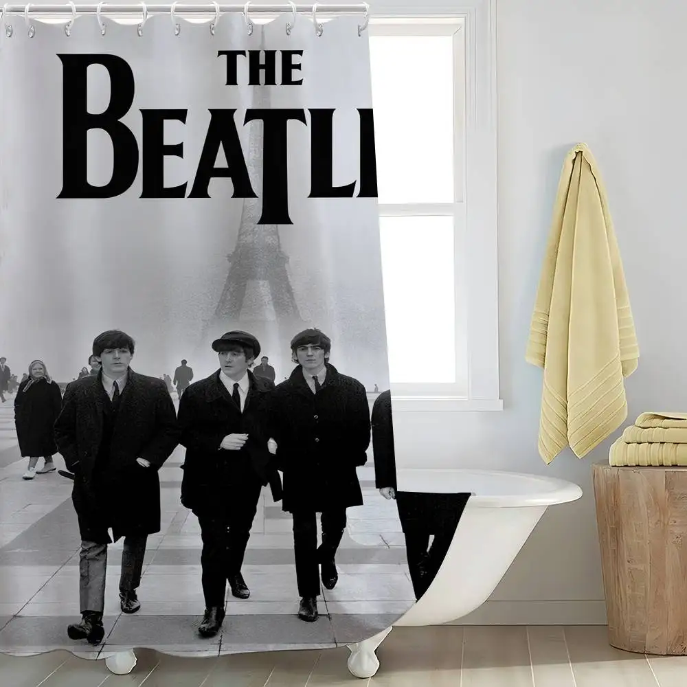 The B-Beatles Rock Band 1PC Printed Shower Curtain Waterproof Washable With 12 Hooks Bathroom Shower Home Use