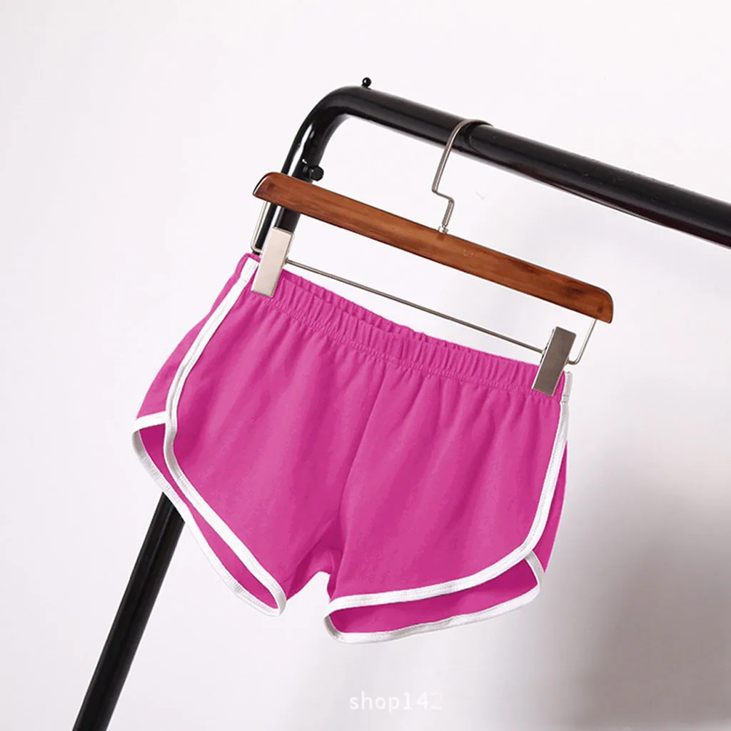 Shorts ativos de cintura baixa vermelha para mulheres, casual, monocromático, elástico na cintura, treino, ajuste solto, ioga, esportes, lady, verão