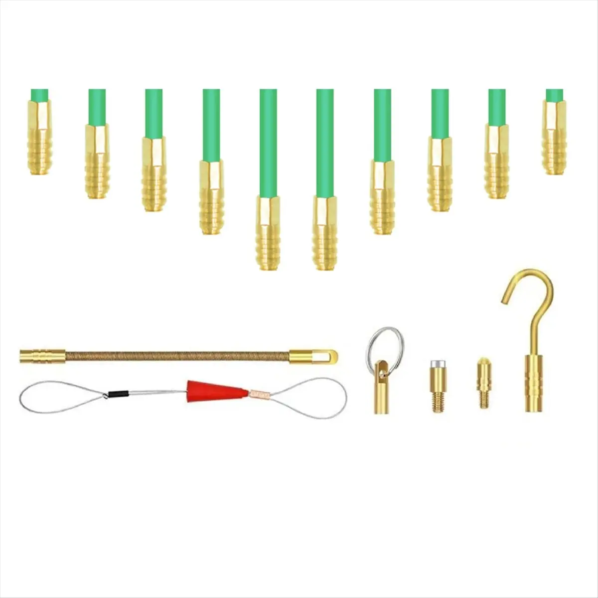 Fiberglass Fish Tape Cable Rods, Electrical Wire Running Pull/Push Kit with Hook and Hole Kit Glow Rod, Hook Hole