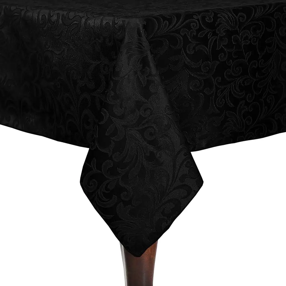 

-2 Pack- Somerset 72 X 108-Inch Rectangular Damask Tablecloth - Jacquard Weave Scroll Design, Black