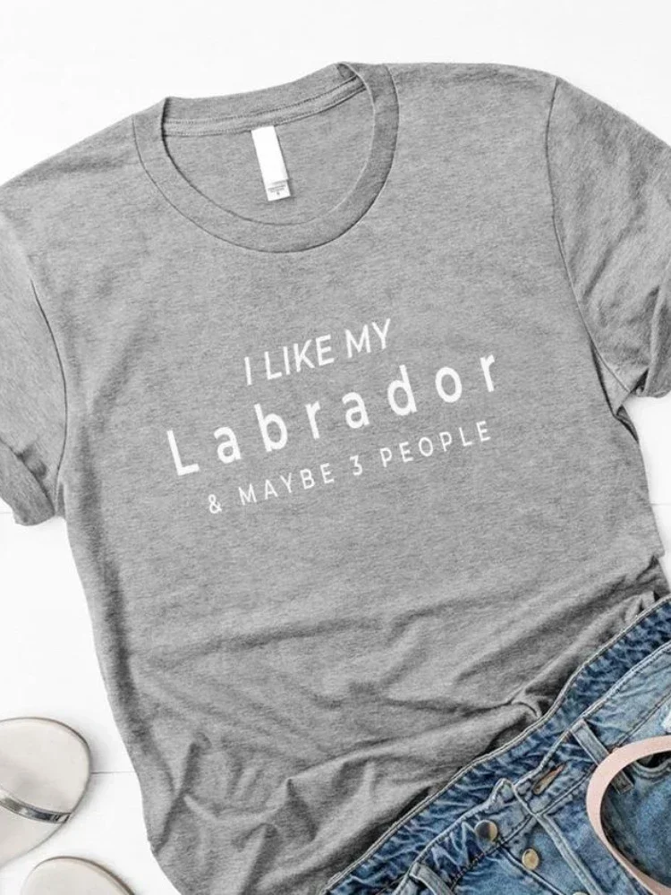 2024  Women T Shirt I Like My Labrador Letter Print Tshirt Women Short Sleeve O Neck Loose T-Shirt Ladies Causal Tee Shirt Tops