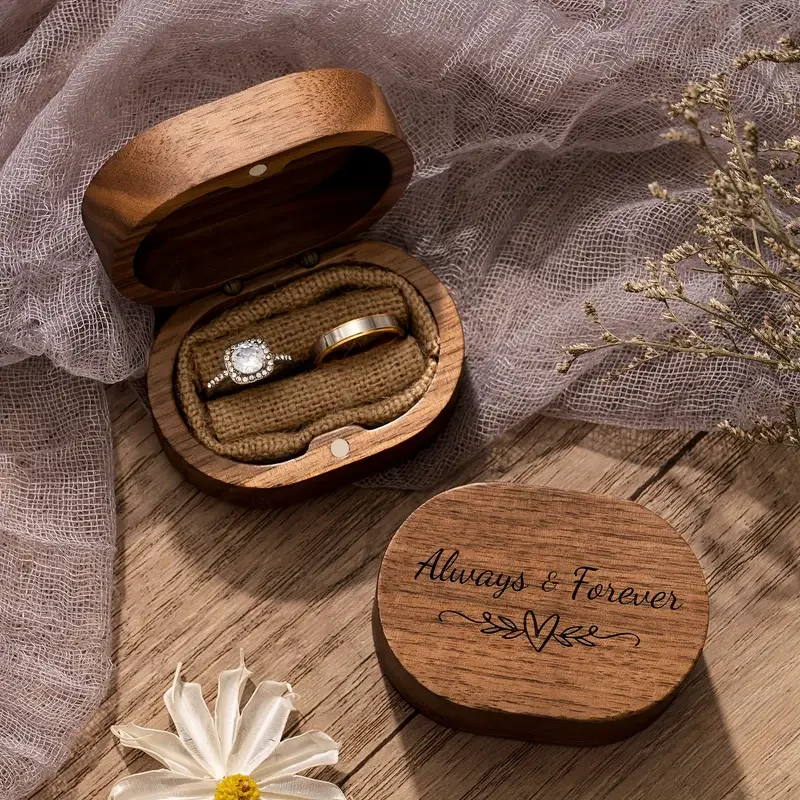 Always And Forever Engraved Wooden Ring Box For Wedding Ceremony Engagement Proposal Ring Bearer Box, Anniversary Birthday Gift