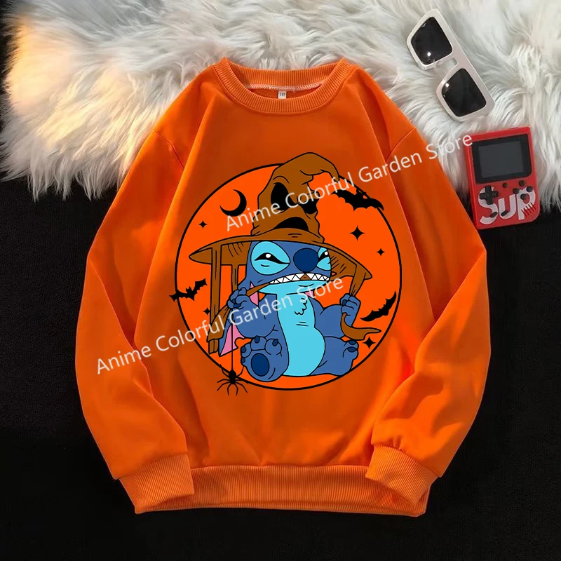 Disney Stitch Halloween Sweater for Children Anime Cartoon Fashion Cute Hoodies Boys Girls Autumn Long Sleeved Tops Kids Clothes