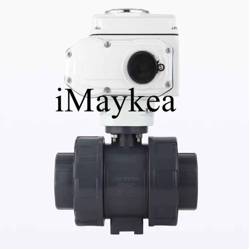 Pipe ID 25mm UPVC DC24V 3/4" DN20 Motorized Ball Valve PTFE Seal Union Type