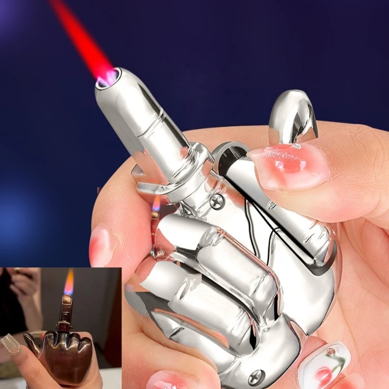 

Metal Windproof Jet Flame Music Lighter Portable Inflatable Butane Cute Middle Finger Lighter Smoking Accessories Men's Gift