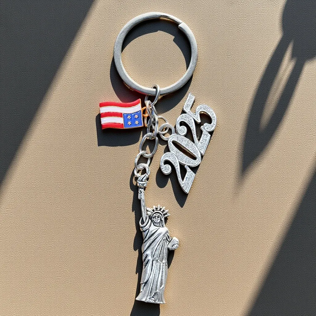 Statue of Liberty Keychain – Metal Pendant Charm for Car Keys, Travel Souvenir & USA Flag Decoration
