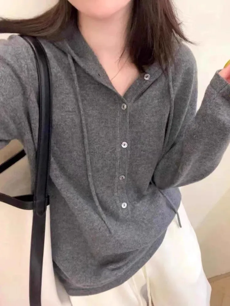 

Autumn/Winter New Hooded Sweater Women's 100% Merino Wool Pullover Casual Knit Loose Tops Ladies Korean Fashion Cashmere Sweater