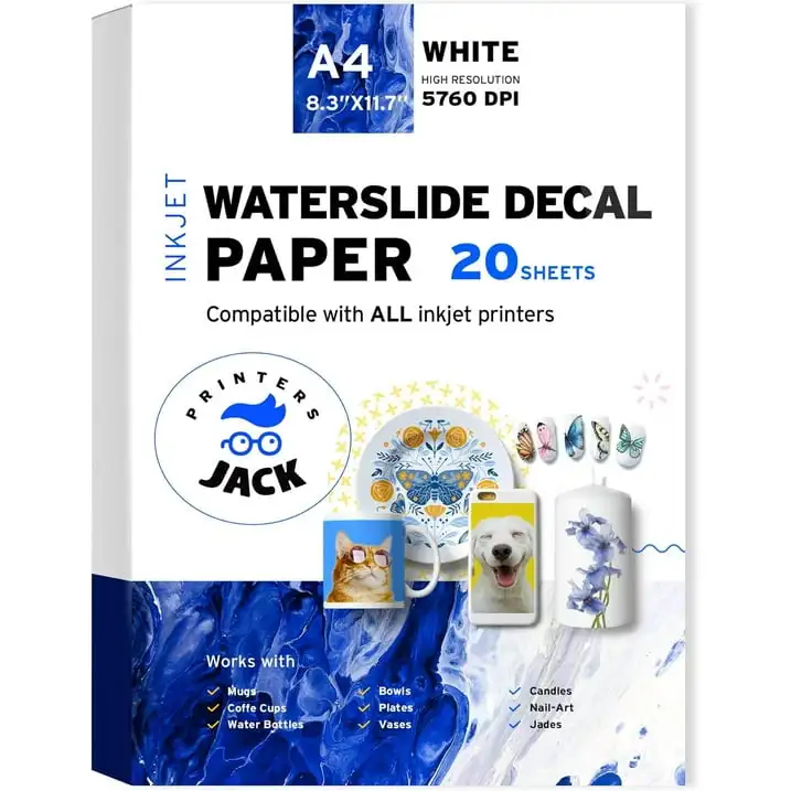 

PRINTERS JACK Transfer Paper A4 12 x 0.35 inches Water Slide Transfer for (20 Sheets)