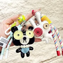 Creative Funny Leather Keychain Button Eye Animal Cartoon Keychain Exquisite Bag Ornament Dolls Pendant Gift