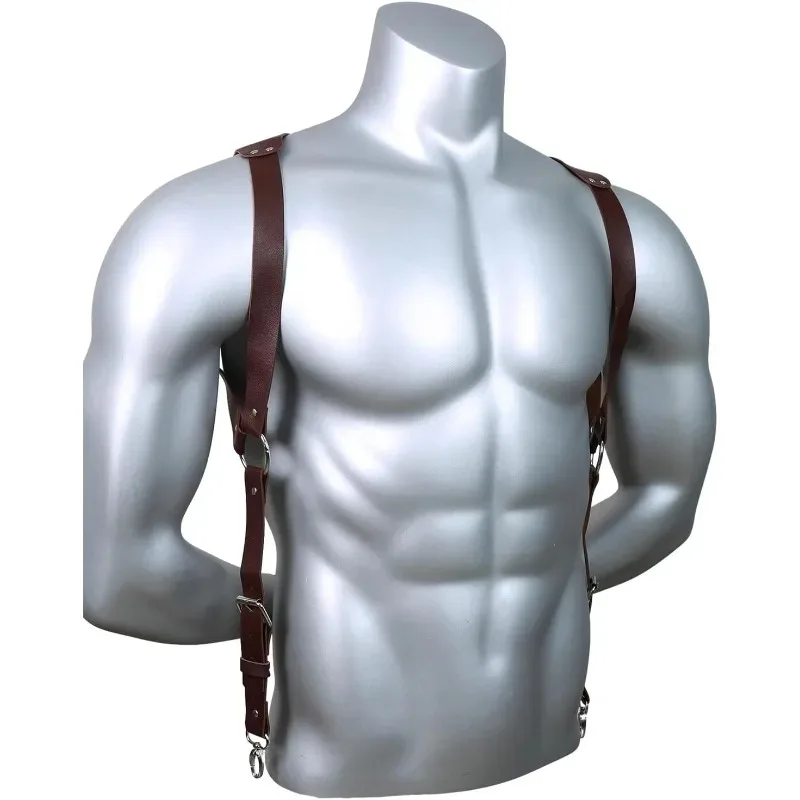 Imbracatura di supporto per la schiena da uomo nuova Ganci in metallo Tracolla da uomo regolabileBretelle in pelle steampunk per uomo Disegni vintage