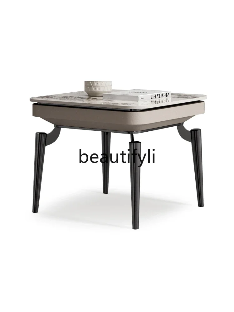 

Italian square corner table modern creative design rock slab small coffee table