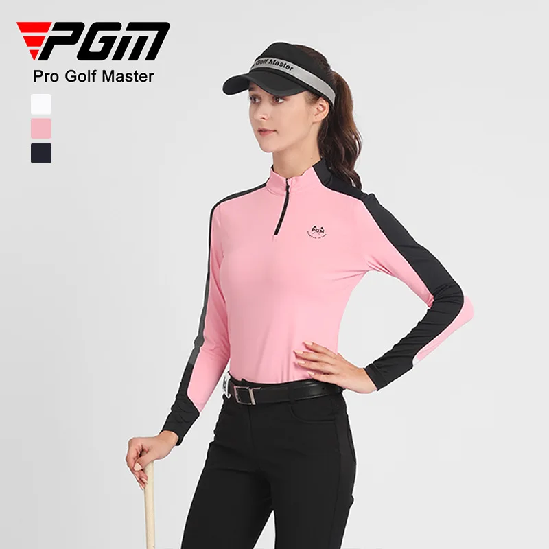 PGM Golf Women's Long Sleeve Top Color Contrast Zipper Fashion Color Contrast T-shirt Slim Slim Apparel Golf Apparel Women YF516