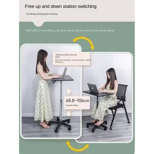 مكتب كمبيوتر قابل للتعديل مع عجلات دوارة ، صغير الحجم ، تصميم محطة عمل قائمة للمكتب المنزلي أفضل 10 جدول تعديل الارتفاع الكهربائي للمبيعات - رقم 1