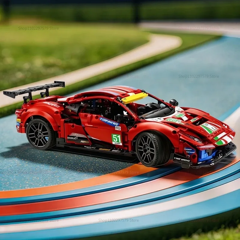테크니컬 488 GTE AF 코르세 51 레이스카 1684피스 챔피언 GT 42125 시리즈 스포츠카 독점 수집용 모델 장식 키트 성인용
