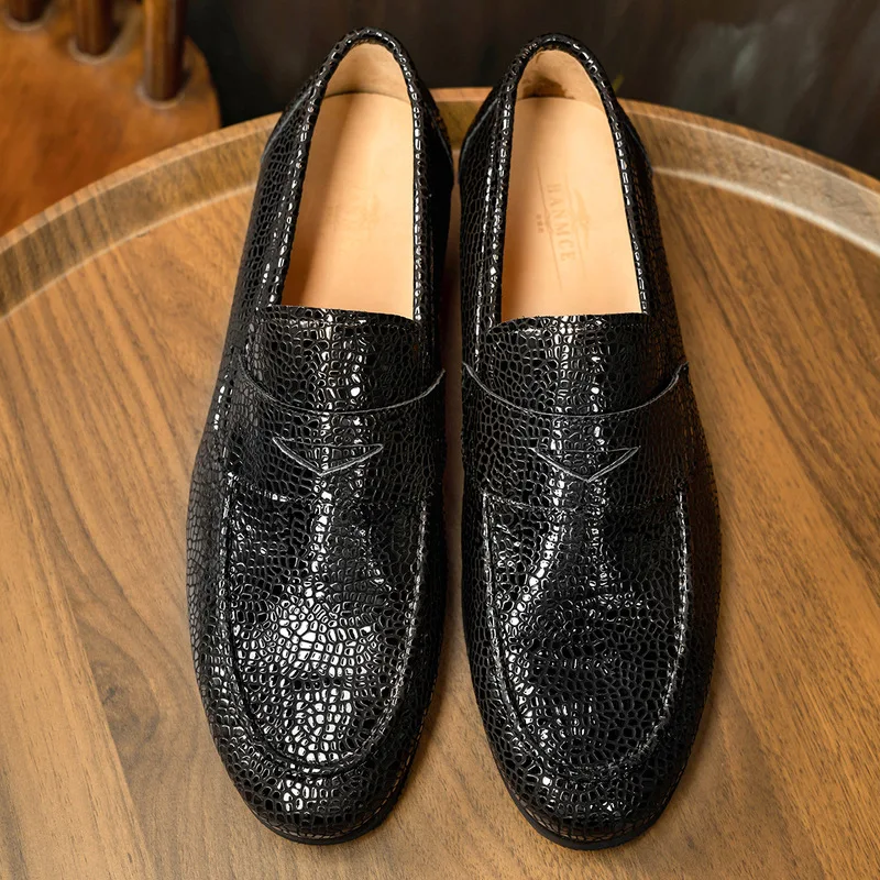 Top-grade cowhide business formal leather shoes for men, genuine leather British casual loafers, shiny leather