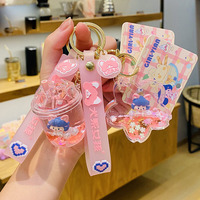 Acrylic Airship Floating Bottle Keyring Cute Luck Girl Sakura Shape Keychain Kawaii Liquid Quicksand Keyfob Bag Pendant Car Gift