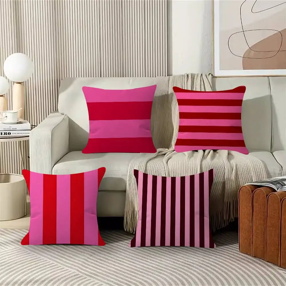 INS Red And Pink Stripes Cushion Cover Car Throw Pillow Case For Sofa Car Christmas Gift 40x40cm 45x45cm