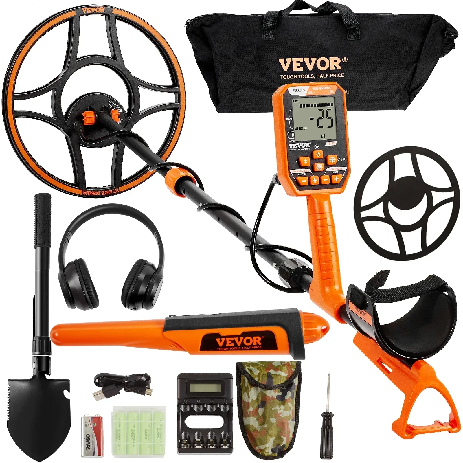 VEVOR Professional Rechargeable Metal Detector 12