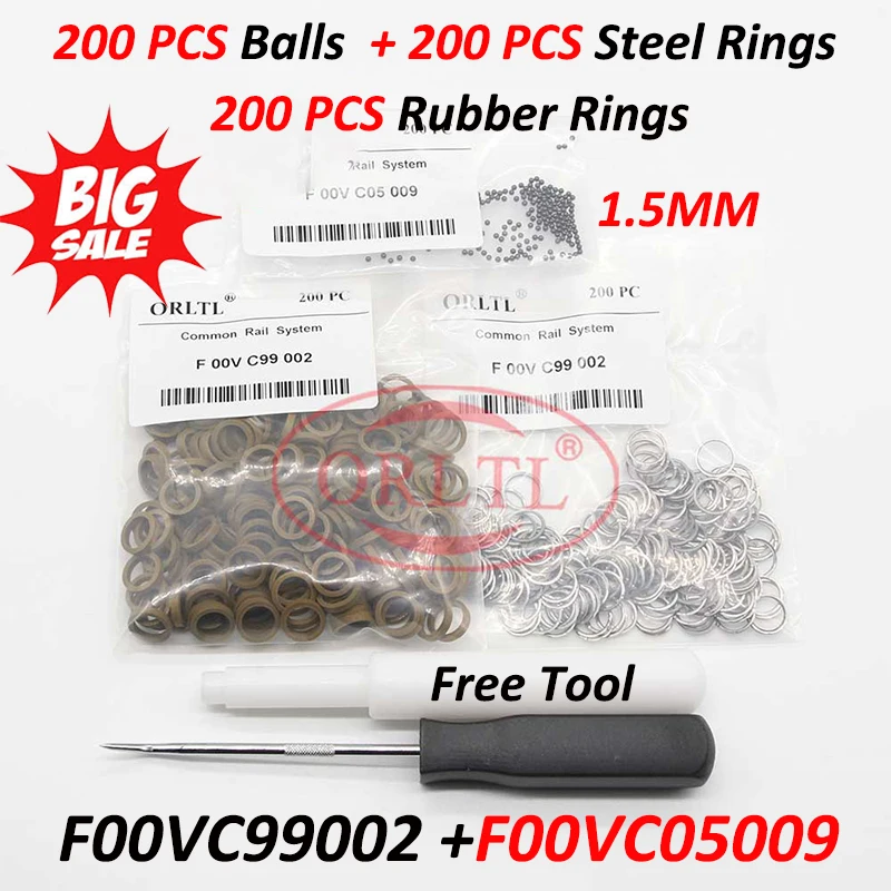 

200 Pieces Sealing Ring Kit F00VC99002 1.5mm Ceramics Balls F00VC05009 Repair Kits For 0445110487 0445110630 0445110461