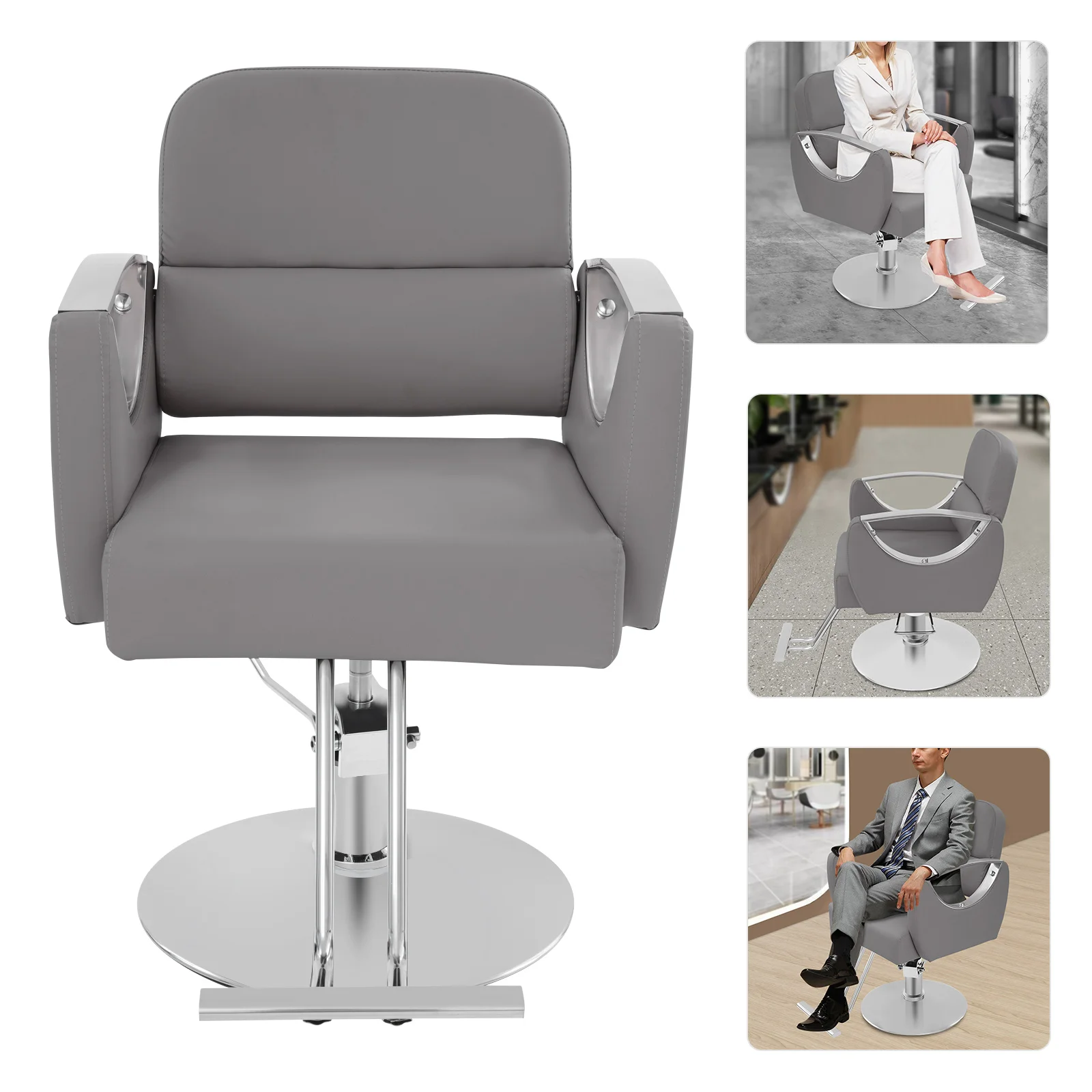 كرسي حلاقة من الخشب الصلب الدوار، رمادي/أزرق ضبابي/بيج/أسود قابل للتعديل كرسي صالون الشعر قائم على الأرض للمنازل، صالونات التجميل