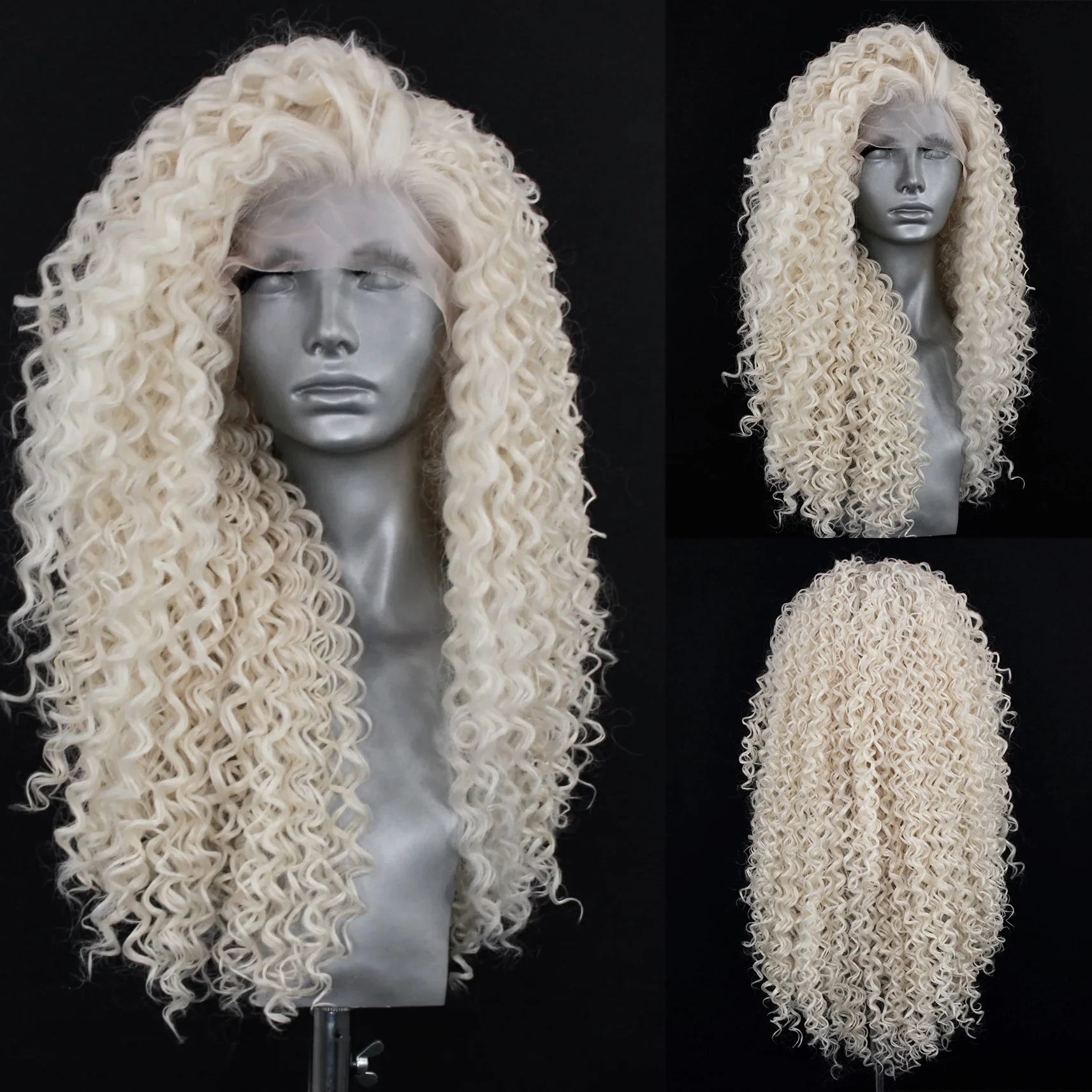 Platinum Blonde Long Deep Curly Wig 13x4  Synthetic Lace Front Wigs for Women Glueless Heat Resistant Fiber Daily Cosplay Party