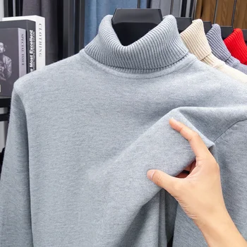 Autumn Mens High Quality Knitted Turtleneck Sweater Slim Fit Long Sleeve Anti-pilling Pullover Solid Color Trend Men Streetwea 3