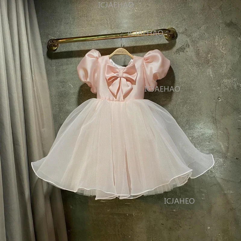 Kids Girls First Birthday Tutu Dress Children Princess Gown Fashion Elegant Wedding Flower Girl Pink Evening Party Formal Attire
