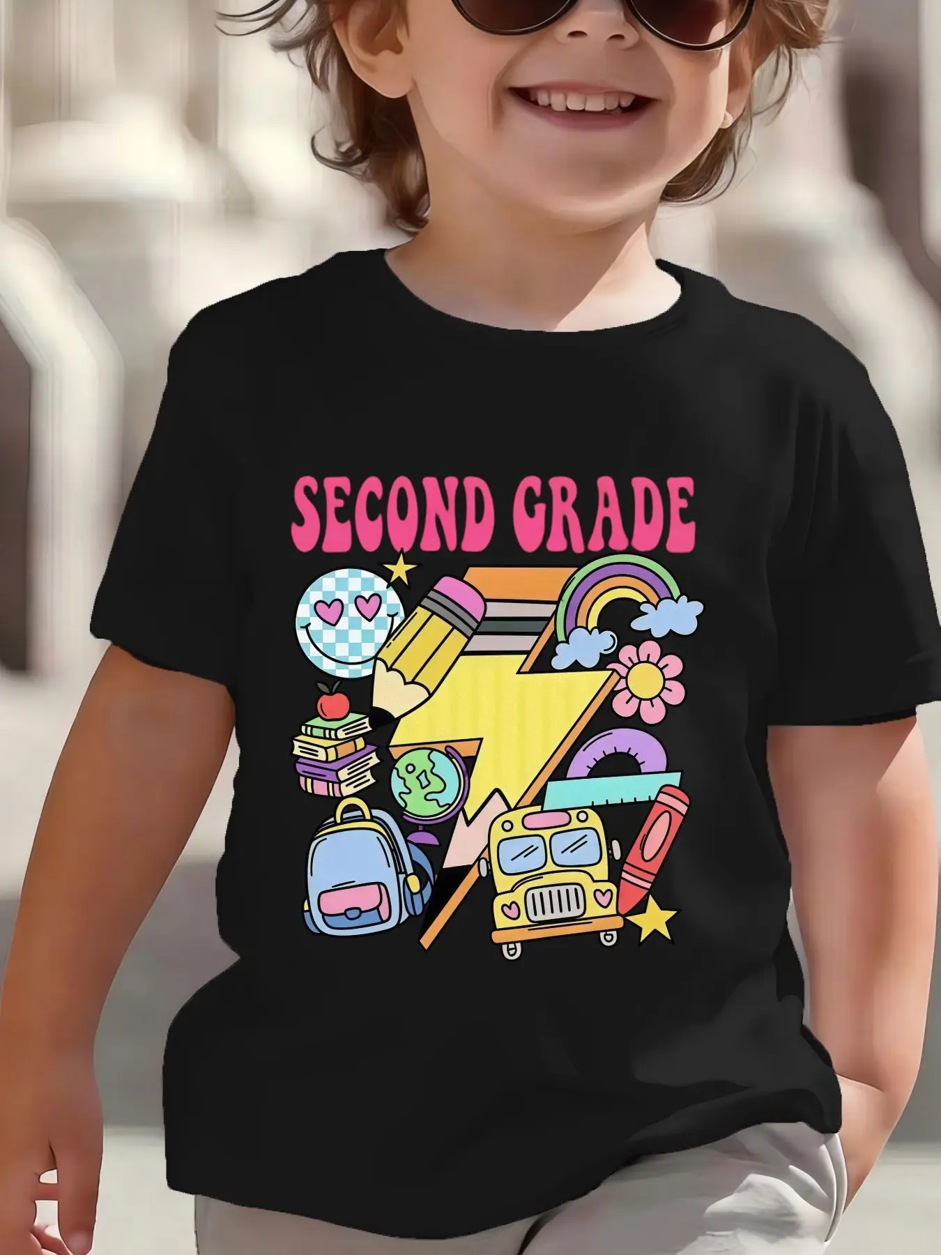 Kids Boys Girls Parent Child Matching Tee Second Grade School Supplies Graphic Print Short Sleeve Crew Neck Soft Daily Wear Tee