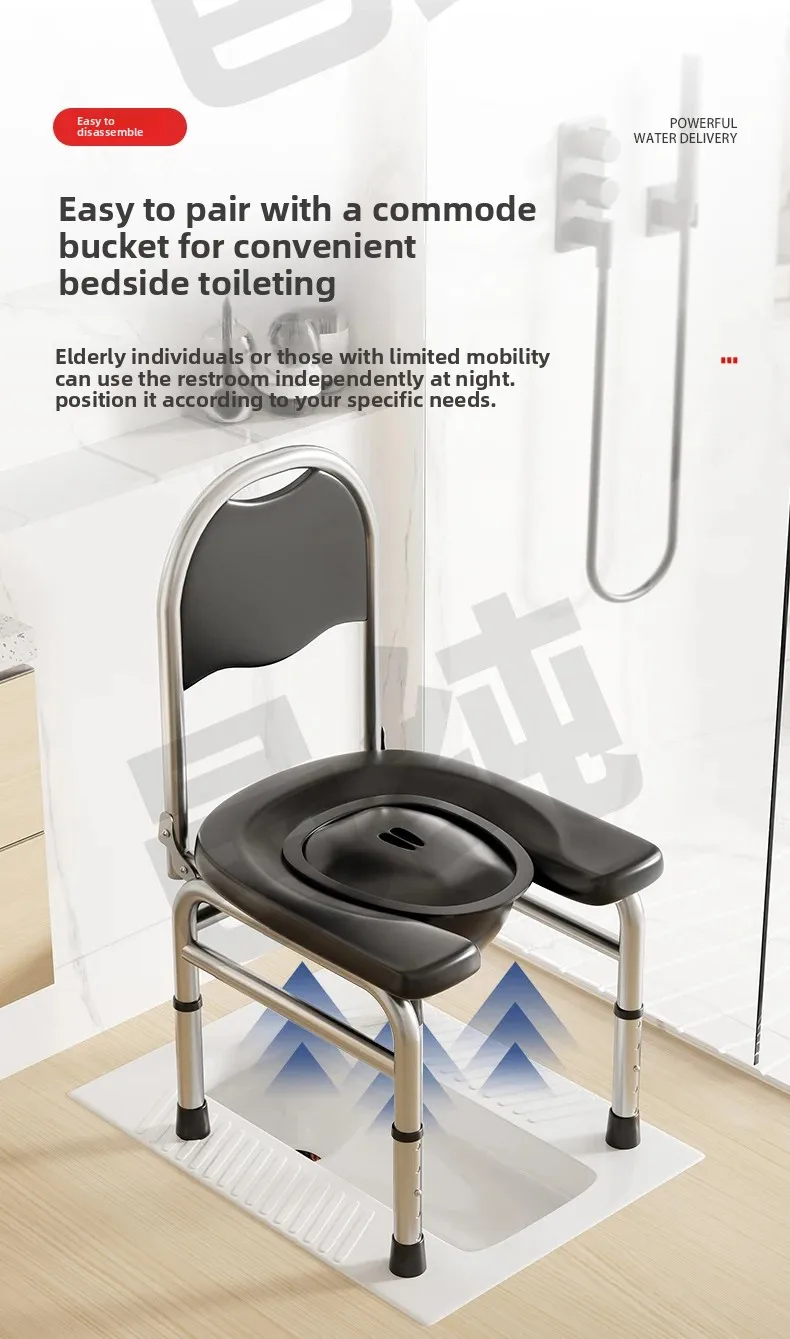 Adjustable Shower Chair, Foldable Toilet Seat Riser, Stainless Steel Commode,Portable Bathroom Stool for Elderly&Pregnancy Care