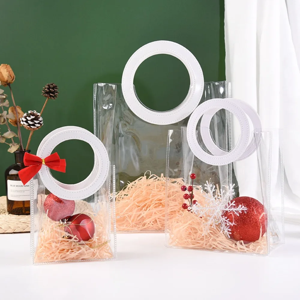 Transparent Clear Tote Bag Square Shape Handle PVC Waterproof Storage Bag Round Shape Handle Transparent Shopping Bags