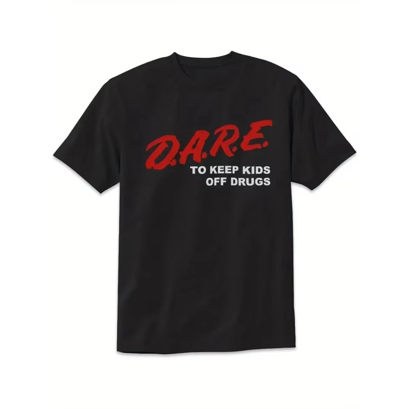 Men's Vintage 90S D A R E Graphic T-Shirt - Retro Anti-Drug Awareness Tee with Dare To Keep People Off Drugs Slogan Breathable